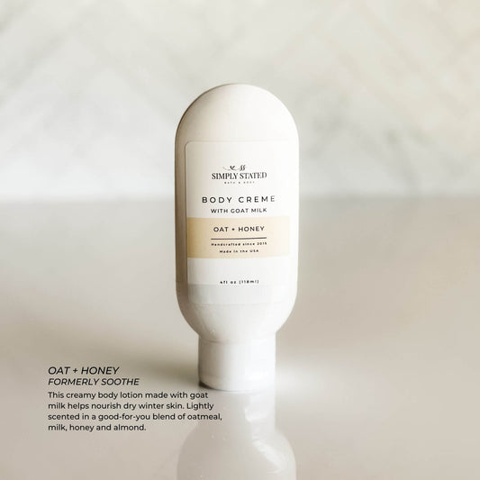 This creamy body lotion made with goat milk helps nourish dry winter skin. Lightly scented in a good-for-you blend of oatmeal, milk, honey and almond.