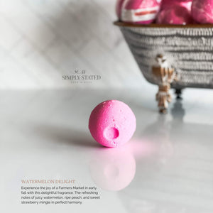 Farmers Market Collection Bath Bombs in Watermelon Delight: Experience the joy of a Farmers Market in early fall with this delightful fragrance. The refreshing notes of juicy watermelon, ripe peach, and sweet strawberry mingle in perfect harmony.