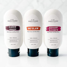 Body Creme Body Lotion for men. Available in 3 new scents including Barber Shoppe, Outlaw, and Midnight Maverick.