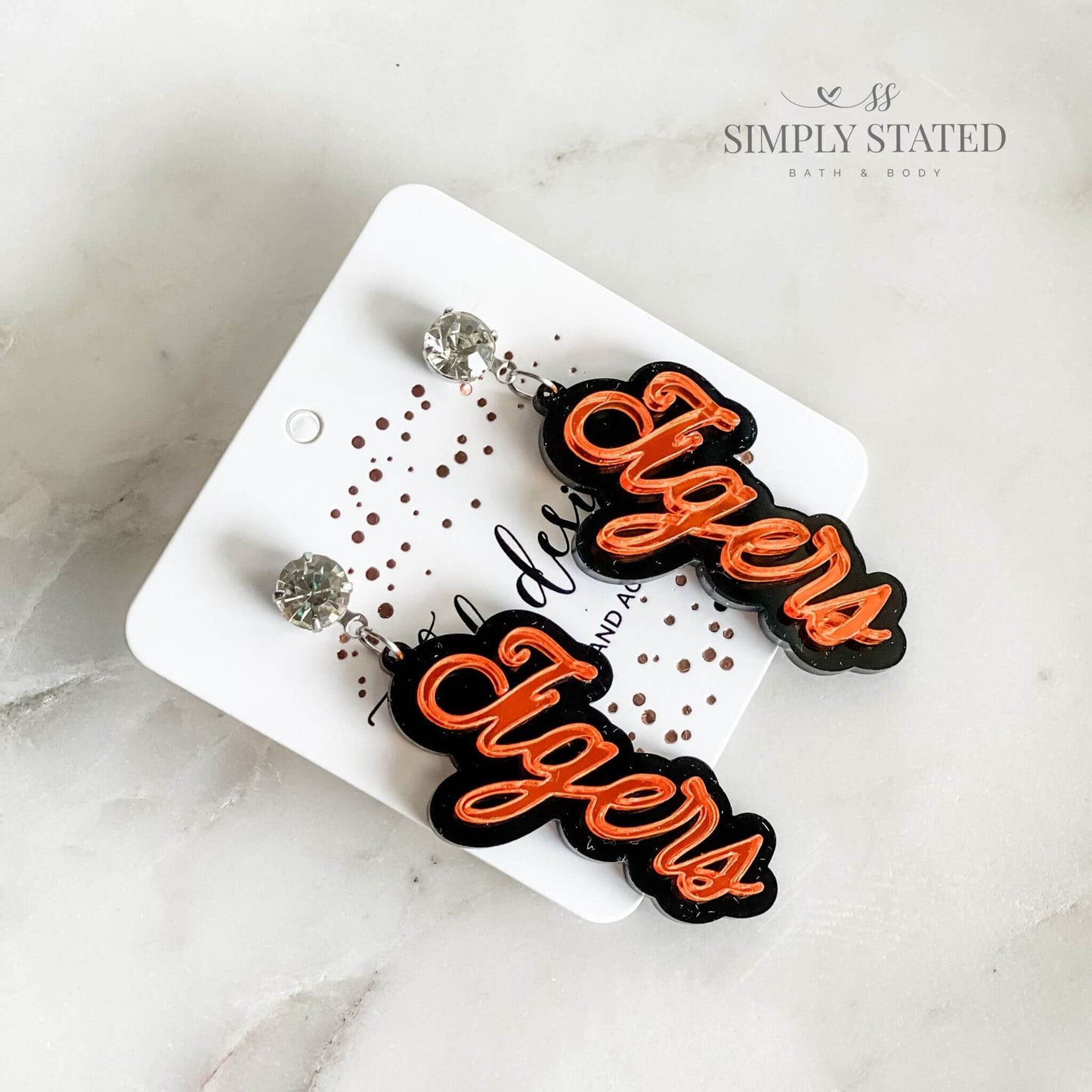 Tigers Orange and Black Acrylic Earrings