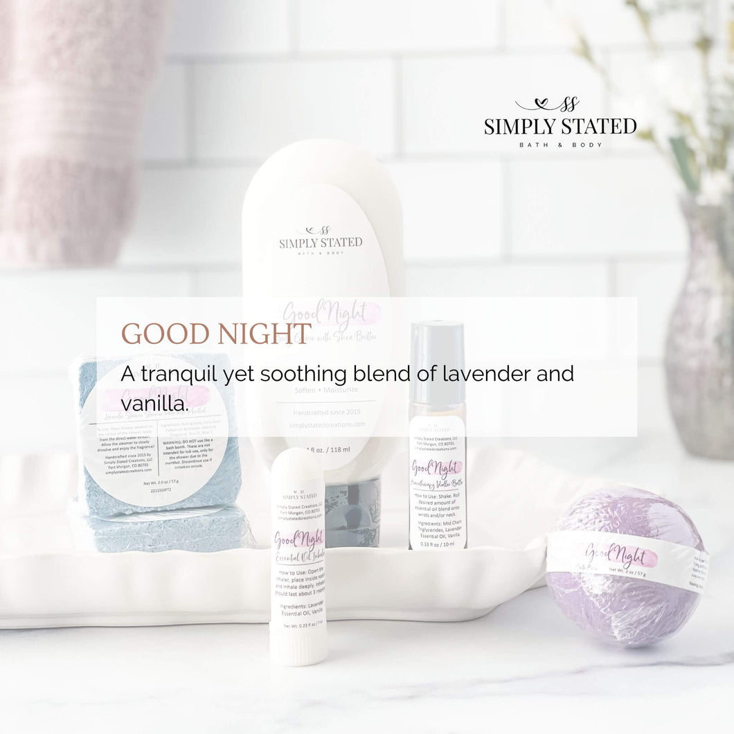 Good Night Body Creme. A tranquil yet soothing blend of lavender and vanilla.