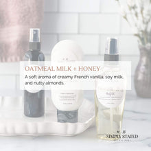 Oatmeal Milk Honey Body Spray. A soft aroma of creamy French vanilla, soy milk, and nutty almonds. 