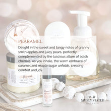 Pearamel Body Spray. Delight in the sweet and tangy notes of granny smith apples and juicy pears, perfectly complemented by the luscious allure of black cherries. As you inhale, the warm embrace of caramel and maple sugar unfolds, creating comfort and joy.