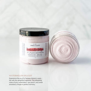 Farmers Market Collection Foaming Body Polish in Watermelon Delight: Experience the joy of a Farmers Market in early fall with this delightful fragrance. The refreshing notes of juicy watermelon, ripe peach, and sweet strawberry mingle in perfect harmony.