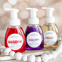 Winter Luxe Foaming Hand Soap: Indulge in Rich Bubbles and Winter Fragrances including Candy Apple Dreams, Cashmere Plum, and Pearamel.