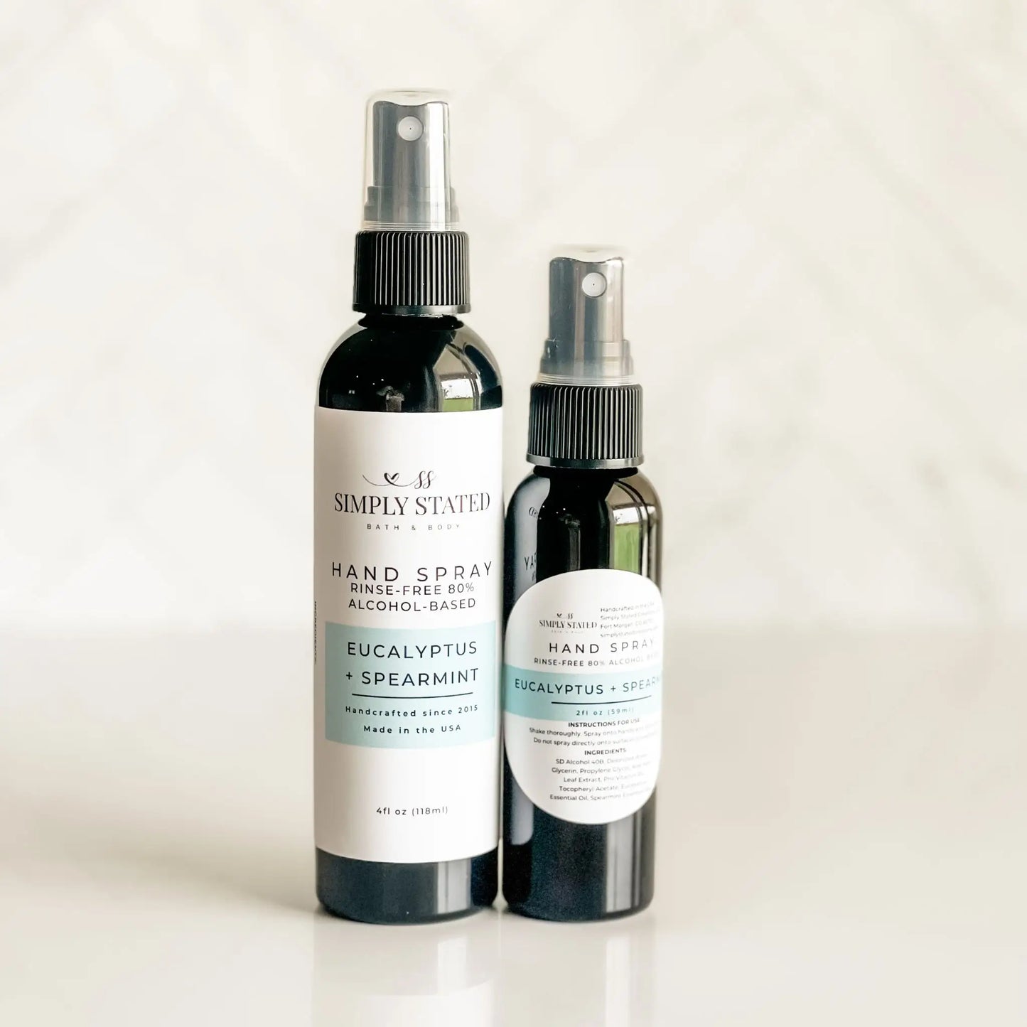 Two hand spray bottles with labels on a white background