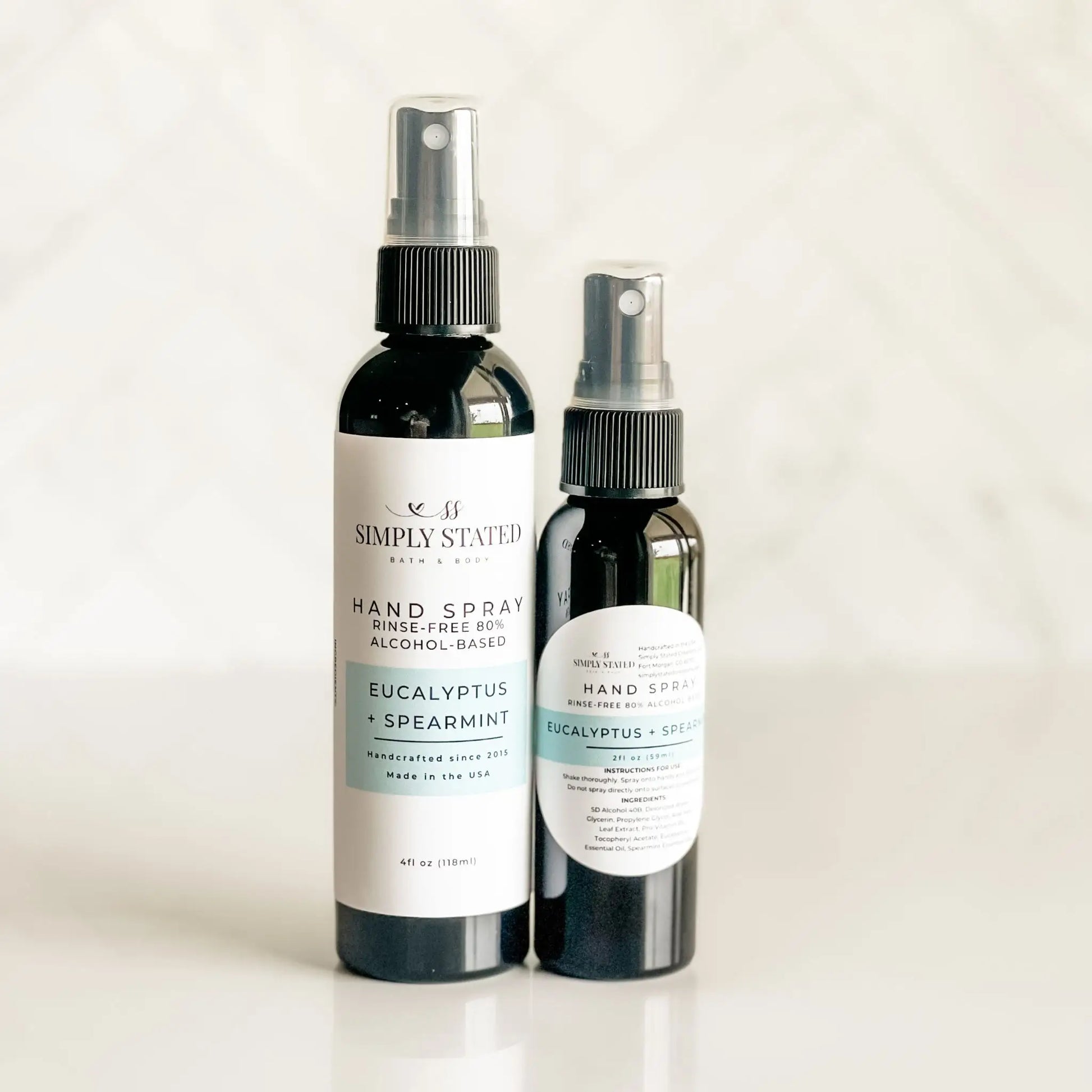 Two hand spray bottles with labels on a white background