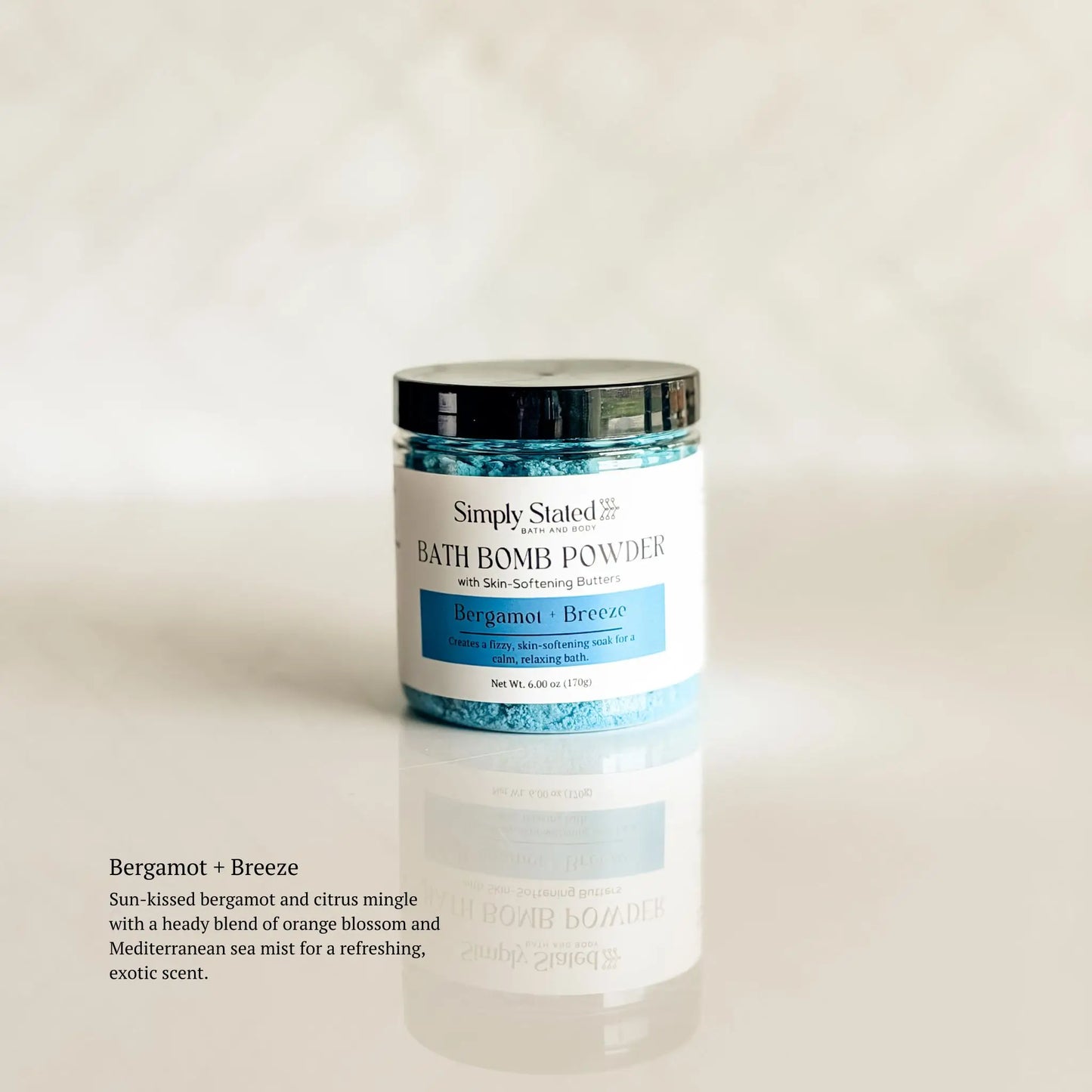 Bergamot Breeze Bath Bomb Powder jar sitting on a white background.
