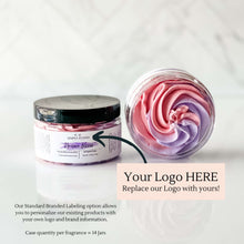 Whipped Soap private label case of 14 jars of one fragrance.  Our Standard Branded Labeling option allows you to personalize our existing products with your own logo and brand infromation.