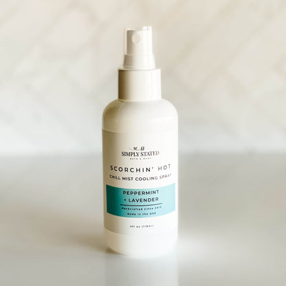 Scorchin’ Hot cooling body spray by Simply Stated with peppermint and lavender, perfect for hot summer days.