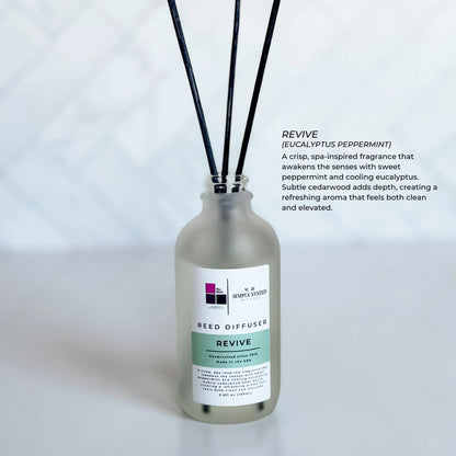 The Block x Simply Stated Reed Diffuser in fragrance Revive with a clean minimalist background.