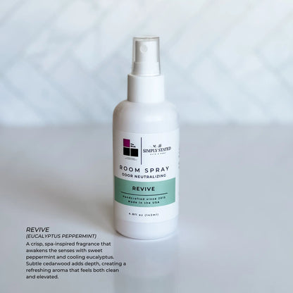 The Block x Simply Stated Room Spray in fragrance Revive with a clean minimalist background.