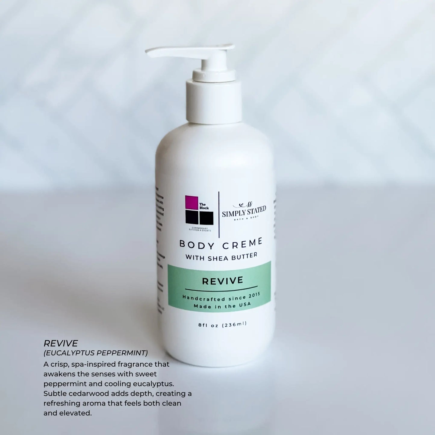 The Block x Simply Stated Body Creme in fragrance Revive with a clean white background.