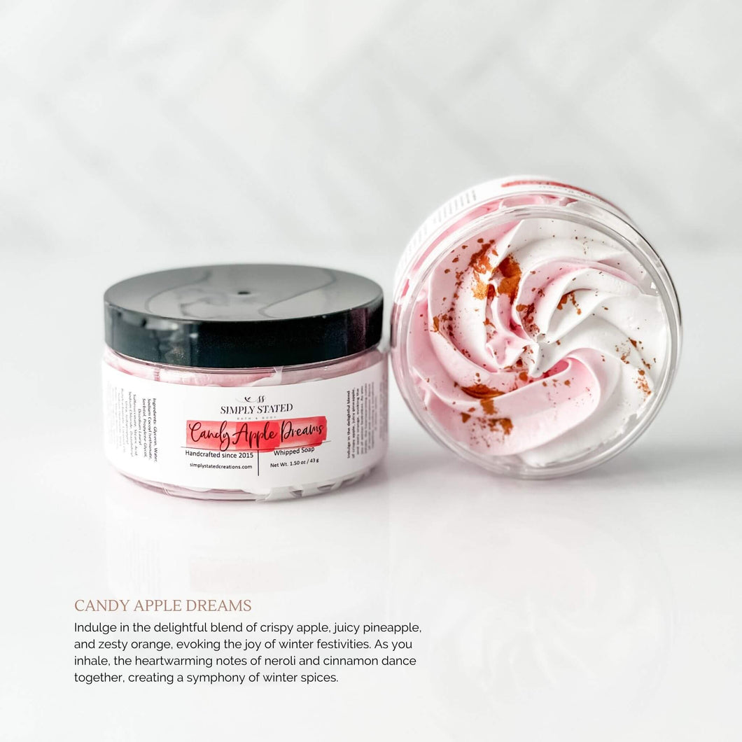 Winter Collection Whipped Soap in Candy Apple Dreams. Scent description 